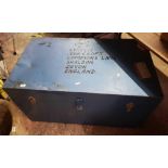 BLUE METAL STORAGE TRUNK WITH HANDLE