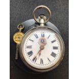 LATE VICTORIAN ROSKOPF SIL POCKET WATCH & KEY