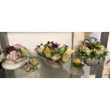 2 SHELVES OF 14 BONE CHINA ROSE & TULIP BASKETS