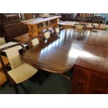 FINE QUALITY DINING TABLE WITH 2 EXTRA LEAVES (8FT 6'' OVERALL LENGTH) PLUS 6 MATCHING UPHOLSTERED