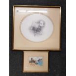 LIMITED EDITION F/G PRINT OF A CALF & SMALL FRAMED WATER COLOUR OF AN ESTUARY