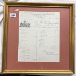 HAND WRITTEN CHEMIST'S INVOICE, DATED 1864 WITH ROYAL COAT OF ARMS