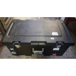 BLACK PLASTIC WHEELED STORAGE TRUNK