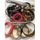 TUB IF COSTUME JWL, VARIOUS BRASS EMBOSSED & ENGRAVED BRACELETS & NECKLACES