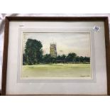 MONTAGUE LEDER. PARKLAND VIEW WITH TOWER BEYOND. WATERCOLOUR, SIGNED, DATED AND INDISTINCTLY