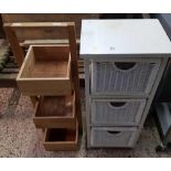 WHITE WICKER BASKET BATHROOM UNIT & A 3 TRAY WOODEN HANDYMAN