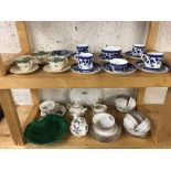 2 SHELVES OF VARIOUS NAMED CHINA, INCL; COALPORT, WEDGWOOD, ROYAL DOULTON ETC