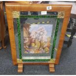 FLAME VENEERED MIRRORED COTTAGE SCENE FIRE SCREEN A/F