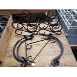 CARTON WITH 2 WROUGHT IRON WINE RACKS & METAL PLANT WALL HANGERS