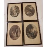 A SET OF 4 ANTIQUE COLOUR BARTOLOZZI ENGRAVINGS. THE TIMES OF THE DAY: MORNING, NOON, EVENING AND