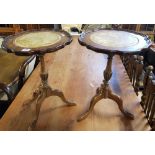 PAIR OF SMALL MAHOGANY LEATHER TOP WINE TABLES WITH PIE CRUST EDGING