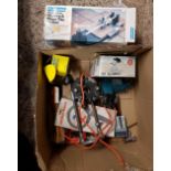 CARTON OF MISC TLS INCL; FLOOR TILE CUTTER, ADJUSTABLE BENCH VICE, TAP & DIE WRENCH SET & A ROUTER