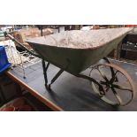 VINTAGE METAL WHEEL BARROW WITH A STEEL WHEEL