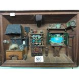 HAND BUILT WOODEN DIORAMA OF A COTTAGE INTERIOR