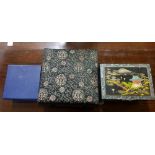 ORIENTAL JWL BOX & MATERIAL COVERED JWL BOX WITH COSTUME JWL & BOXED FLOWER PAPER WEIGHT