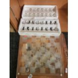 UNUSUAL SHOT GLASS CHESS SET & BOARD - 1 GLASS MISSING