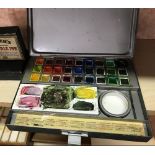 ARTISTS WATER COLOUR PAINT BOX & 2 VINTAGE INKING PADS