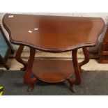 GOOD QUALITY MAHOGANY REPRODUCTION DEMI-LOOM TABLE WITH SHELF UNDER
