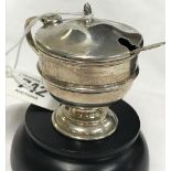 A SIL MUSTARD POT WITH B.G.L WITH SIL SPOON - B'HAM 1920