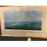 DONALD AYRES, PENCIL SIGNED LIMITED EDITION OF HUNTING SCENE, ''ACROSS THE MOOR, PORLOCK BAY''