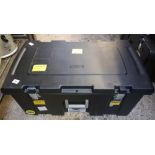 BLACK PLASTIC WHEELED STORAGE TRUNK