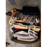 CARTON OF MISC LEATHER & CLOTH HANDBAGS & 2 PICTURES