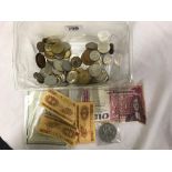 TUB OF MIXED FOREIGN COINAGE & NOTES