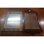 SMALL GILT FRAMED RECTANGULAR MIRROR A/F & SMALL RECTANGULAR MIRROR WITH CARVED MAHOGANY FRAME