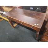 EDWARDIAN MAHOGANY SIDE TABLE WITH PAIR OF DRAWERS & TURNED LEGS