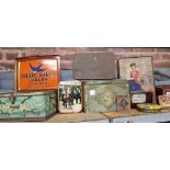 LARGE QTY OF VINTAGE CHOCOLATE TOFFEE TINS, TEA CADDY'S & OTHER TIN CONTAINERS