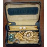 A BOX OF EARRINGS, BROOCHES ETC