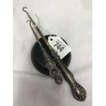 TWO SIL HANDLED BUTTON HOOKS - ONE B'HAM 1901