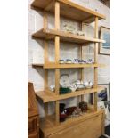 MODERN BEECH WOOD SHELVING UNIT WITH 4 SHELVES & CUPBOARD UNDER (6FT 3'' TALL X 4FT 8'' WIDE)