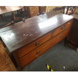 MAHOGANY CHEST OF 3 DRAWERS 2 SHORT & 1 LONG ON PILLAR LEGS & CASTERS