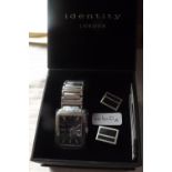 A IDENTITY gents wrist watch with a diamond & matching cufflinks in fitted box