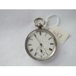 A gents silver pocket watch with seconds dial