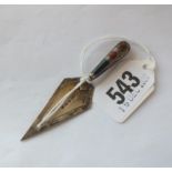 An unusual silver and coloured agate trowel-shaped bookmark - B'ham 1923