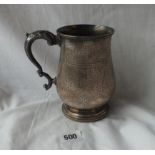 A VICTORIAN EXETER PINT MUG ENGRAVED WITH DRAPERY, LEAF CAPPED HANDLE - 5.5" high - 1877 by JW &