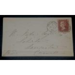 GB - Q.V. COVER - 1858 cover, Plymouth - Launceston, 1d red star pl. 56. Fine duplex