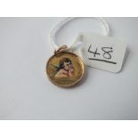 A vintage continental 14ct gold and enamel cherub pendant