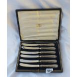 Box set of six silver handled tea-knives decorated with flower heads - Sheffield 1917