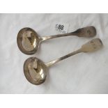 Two fiddle pattern ladles - one London 1834, another is 1853