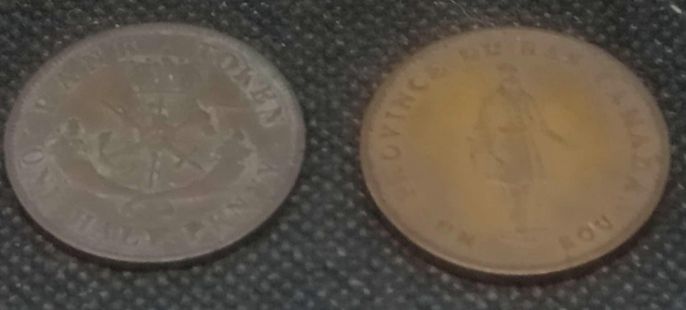 Two bank tokens Canada half-penny 1837 good grade plus 1850