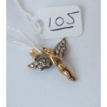 An angel pendant with clear stones in 14ct gold - 2.6gms