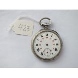 An attractive cased gents pocket watch with black and red numerals (no hands)