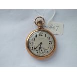 A rolled gold gents pocket watch by South Bend with seconds dial, in working order