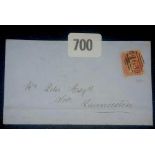 GB Q.V. Cover 1858 Liskard - Launceston franked 1d red star pl.42, back stamp. Fine
