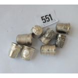 Eight various silver thimbles