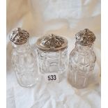 A set of three early Victorian cruet bottles with cut glass bases - London 1839/40 by GF