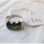 A white gold 3 stone tourmaline ring in 9ct - size M.5 - 2.1gms